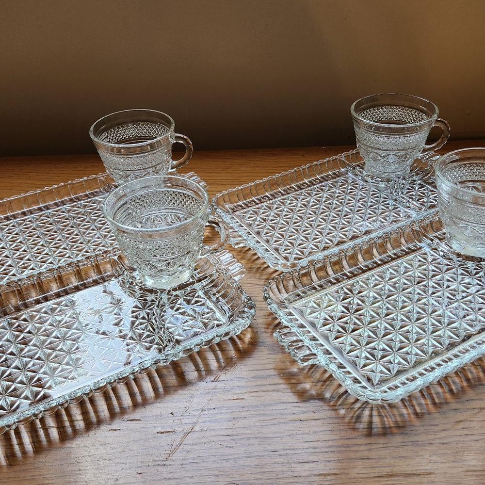 Vintage Glass Tea Set with Trays